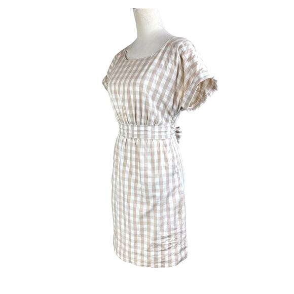 Anthropologie HD in Paris Beige Neutral Cream Gingham Belted Poplin Sheath Dress - Picture 5 of 15